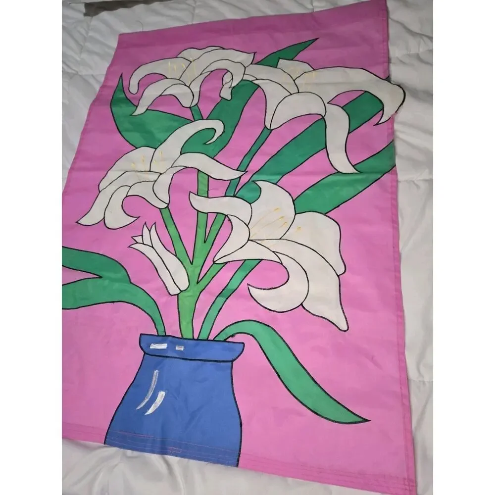 Summer Spring White Flowers Vase Floral Garden Yard Flag 28” * 41” Vtg Greeting